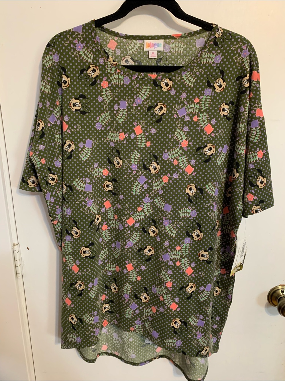 LuLaRoe Olive Green Minnie Mouse Print Irma